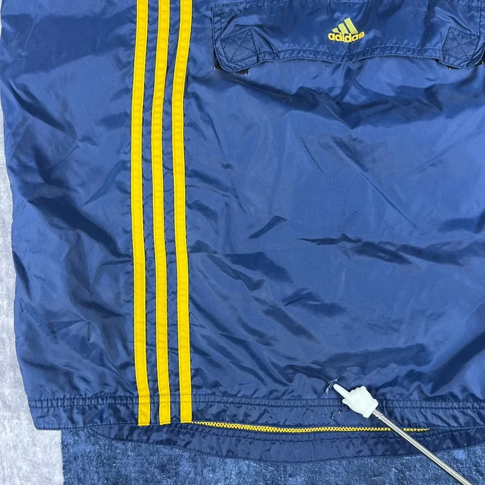 Y2K Adidas Boys XL Navy Blue Stripe Hooded Half Zip‎ Anorak Windbreaker Jacket